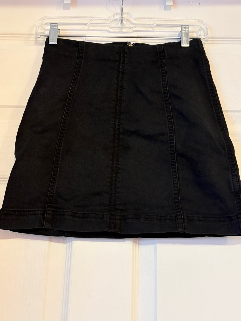 Free People Black Denim Mini Skirt with Panel Seams